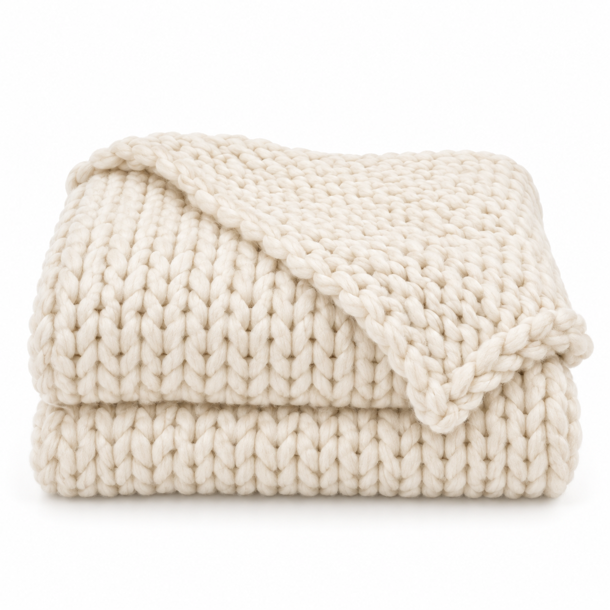 Ivory Chunky Knit Throw Blanket 50 x 60 Inch
