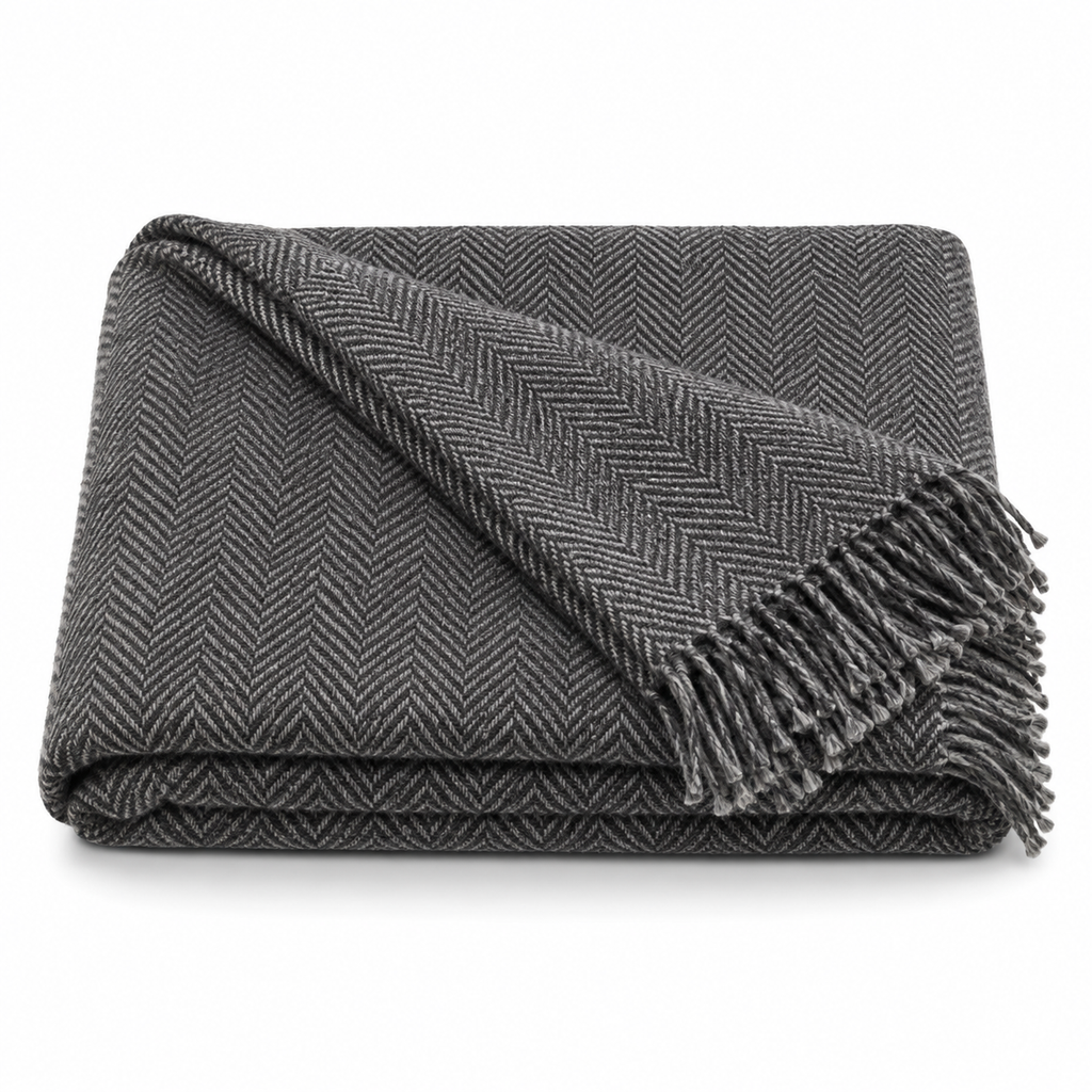 Charcoal Herringbone Throw Blanket 50 x 60 Inch