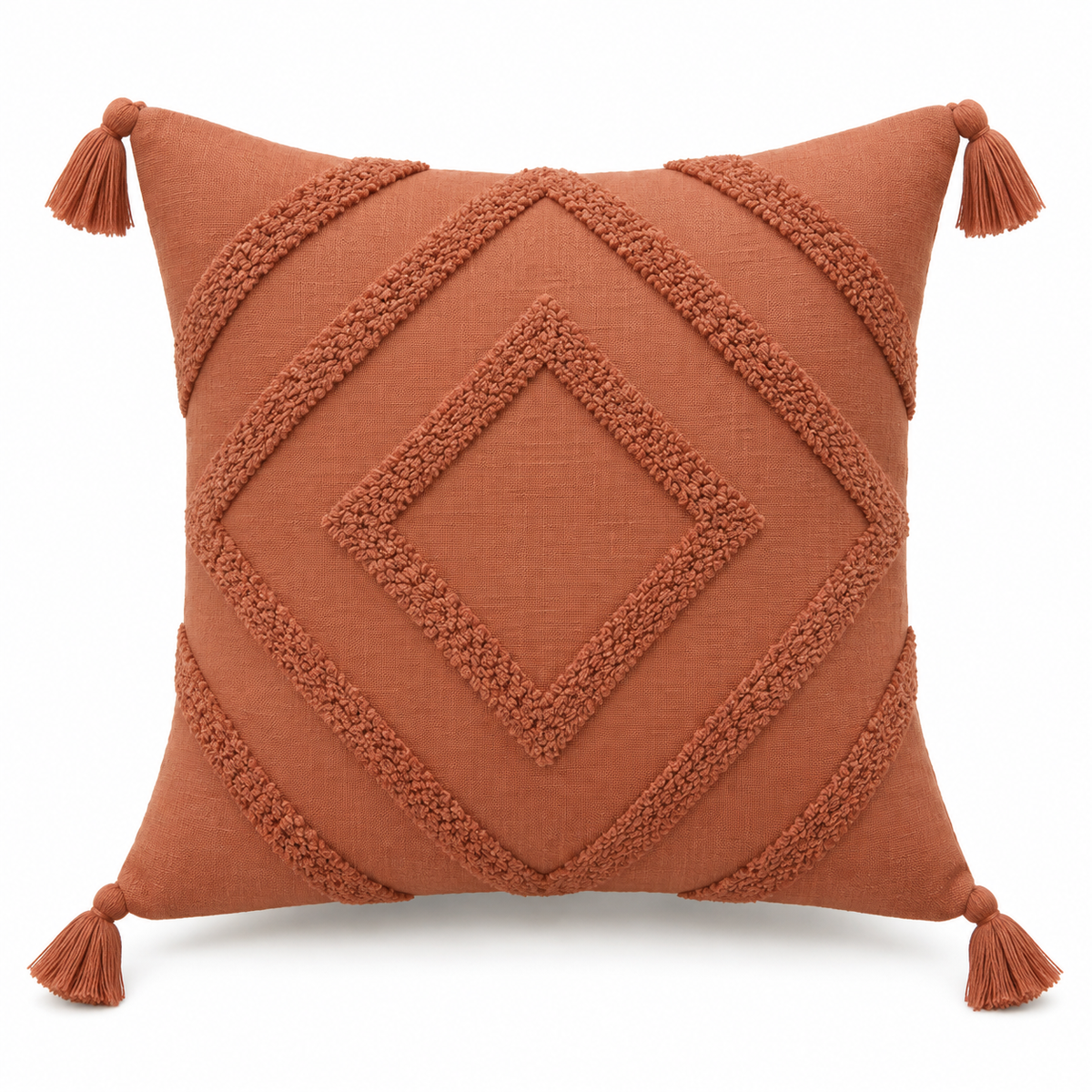 Terracotta Tufted Tassel Cushion Cover 18 x 18 Inch