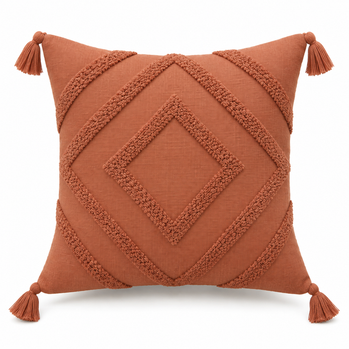 Terracotta Tufted Tassel Cushion Cover 18 x 18 Inch