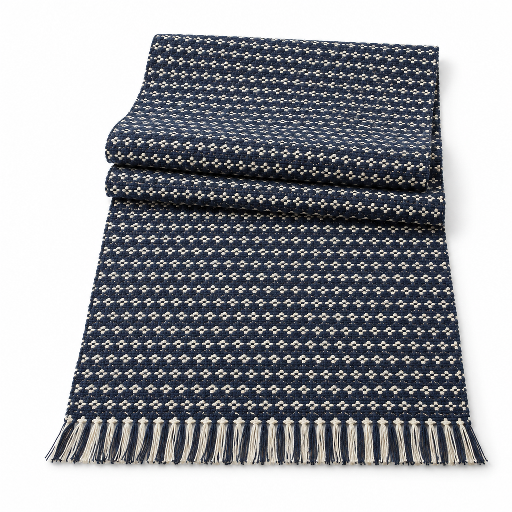 Navy Geometric Woven Table Runner 14 x 72 Inch
