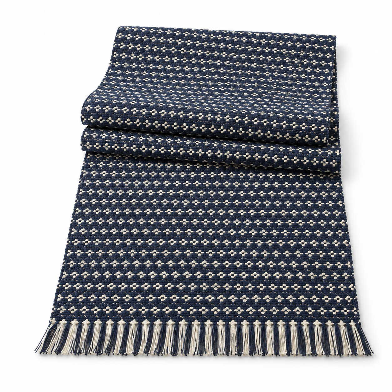 Navy Geometric Woven Table Runner 14 x 72 Inch