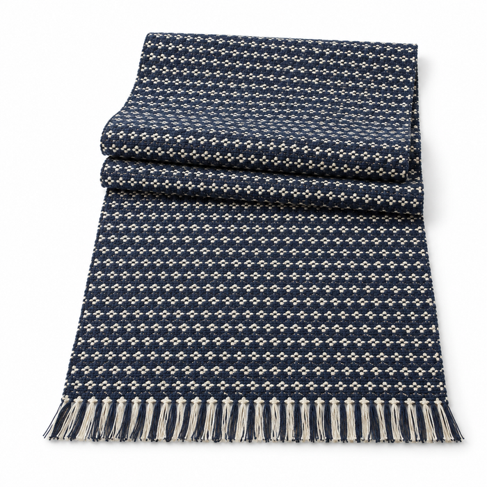 Navy Geometric Woven Table Runner 14 x 72 Inch