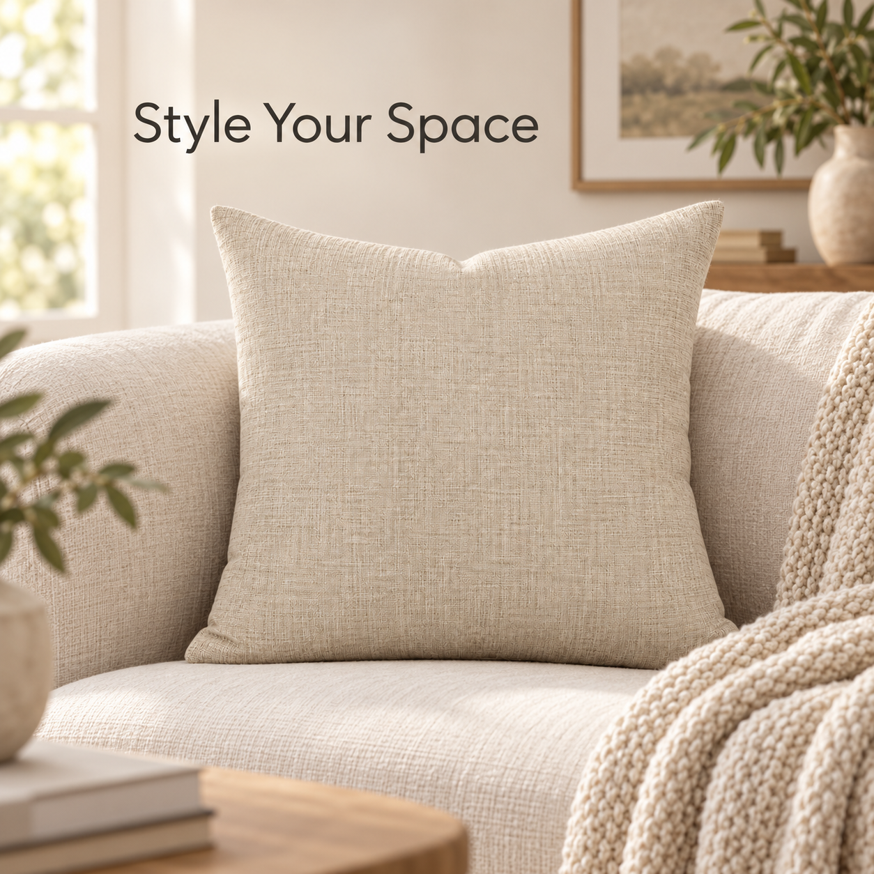 Oatmeal Linen Look Cushion Cover 18 x 18 Inch