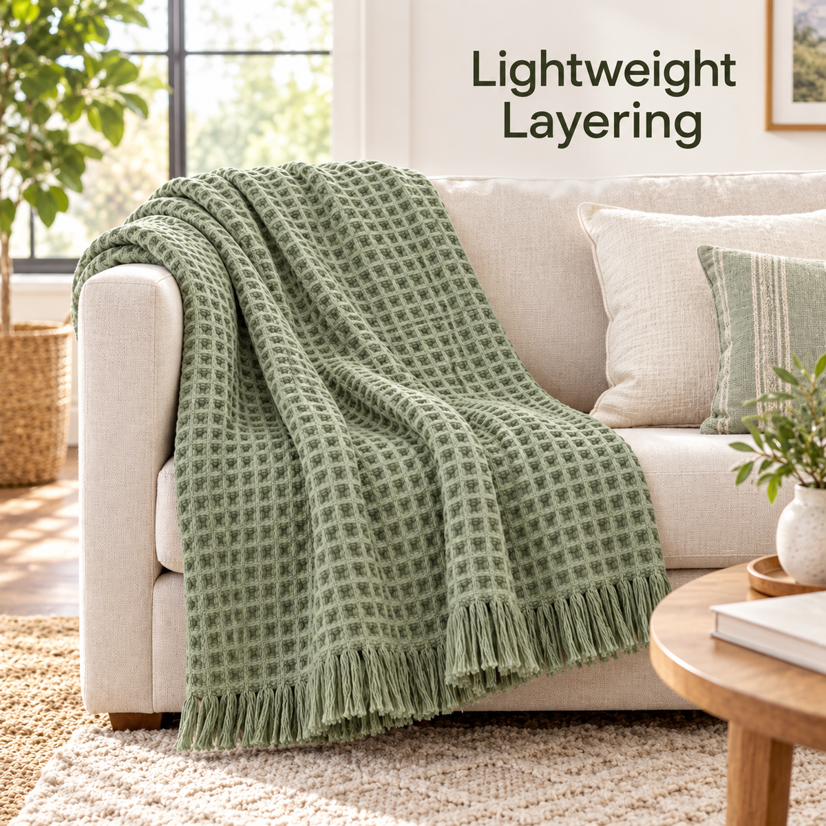Sage Waffle Weave Throw Blanket 50 x 60 Inch