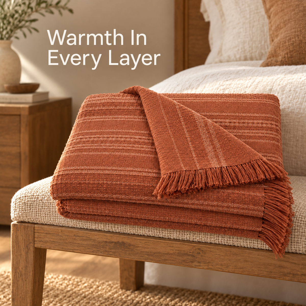 Terracotta Textured Woven Throw Blanket 50 x 60 Inch