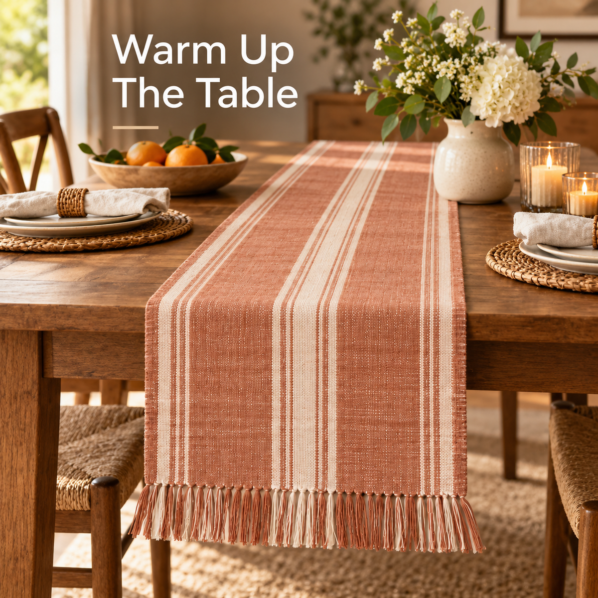 Terracotta Striped Table Runner 14 x 72 Inch