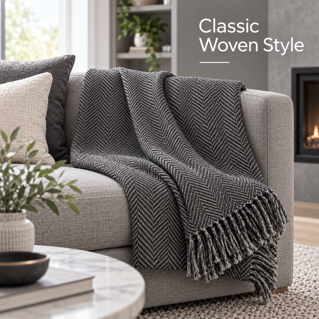 Charcoal Herringbone Throw Blanket 50 x 60 Inch