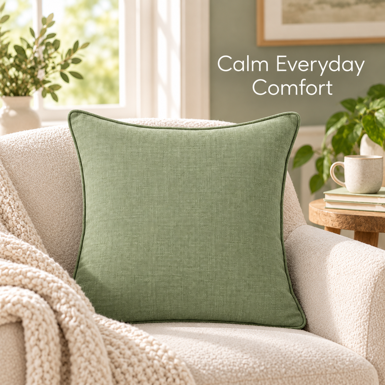 Sage Green Piped Cushion Cover 18 x 18 Inch