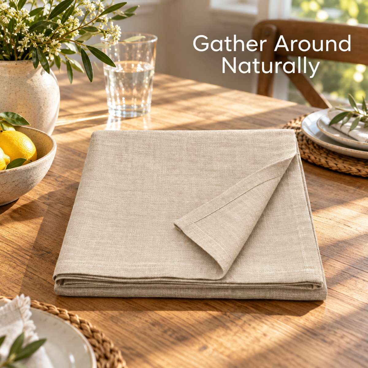 Natural Linen Look Rectangular Tablecloth 60 x 84 Inch