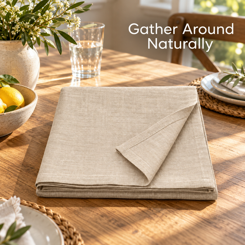 Natural Linen Look Rectangular Tablecloth 60 x 84 Inch