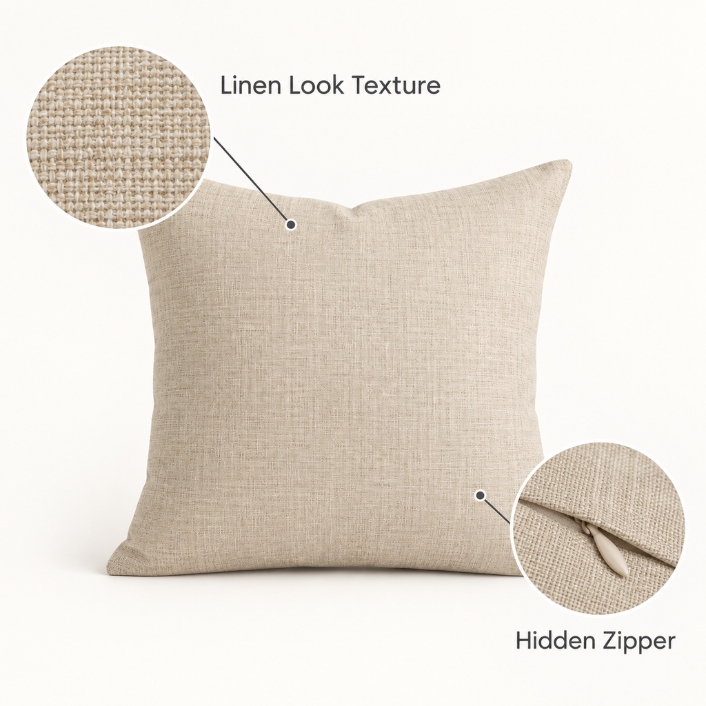 Oatmeal Linen Look Cushion Cover 18 x 18 Inch