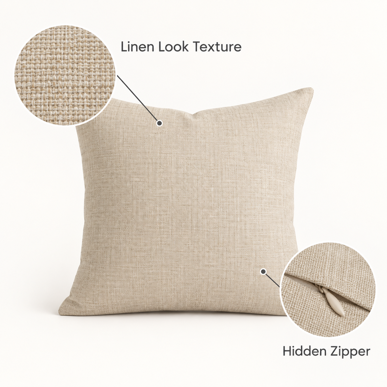 Oatmeal Linen Look Cushion Cover 18 x 18 Inch
