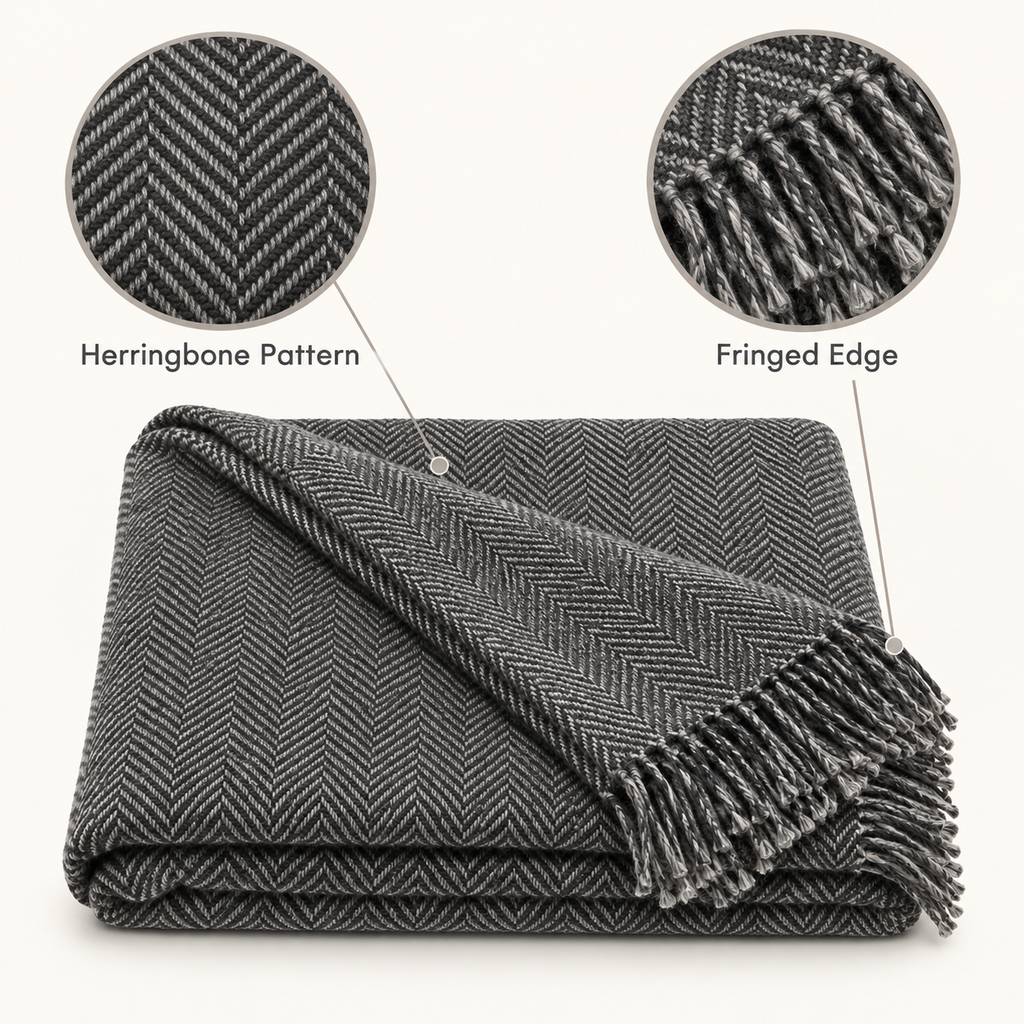 Charcoal Herringbone Throw Blanket 50 x 60 Inch