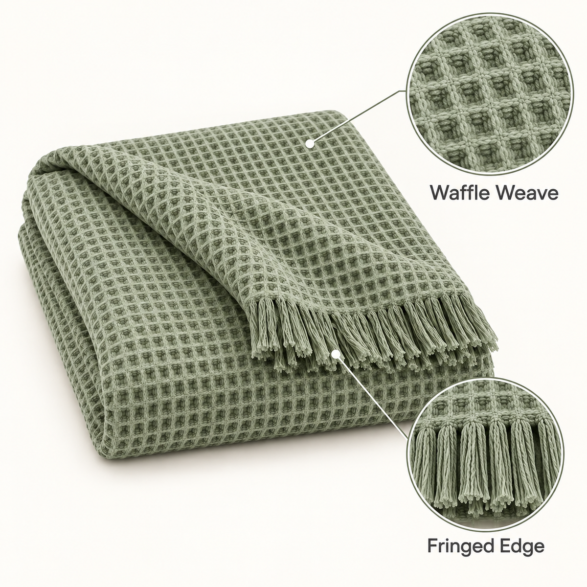 Sage Waffle Weave Throw Blanket 50 x 60 Inch