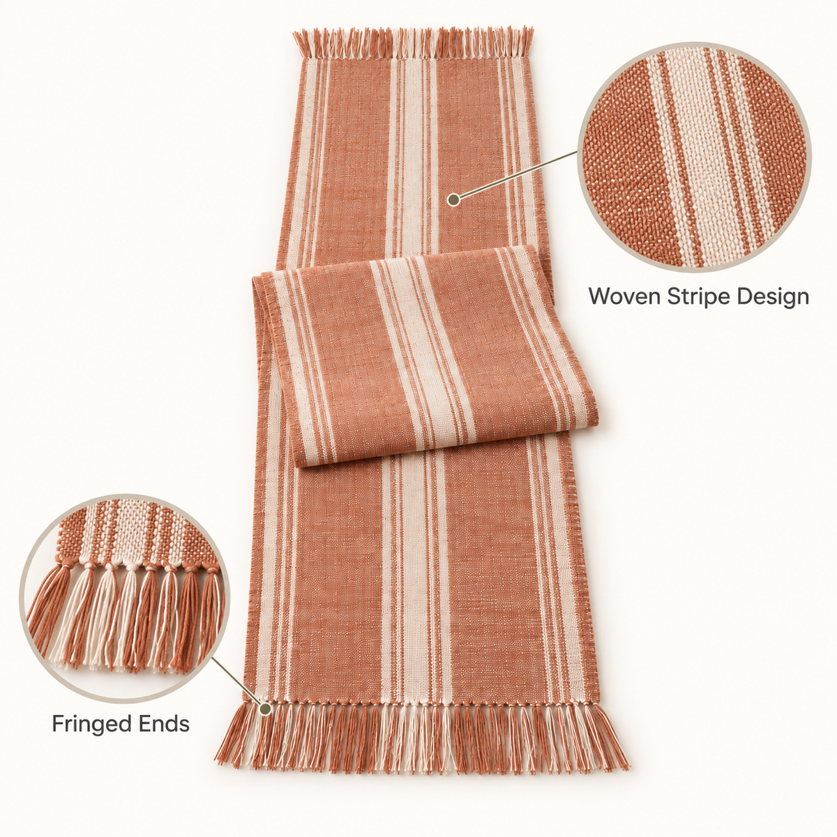 Terracotta Striped Table Runner 14 x 72 Inch