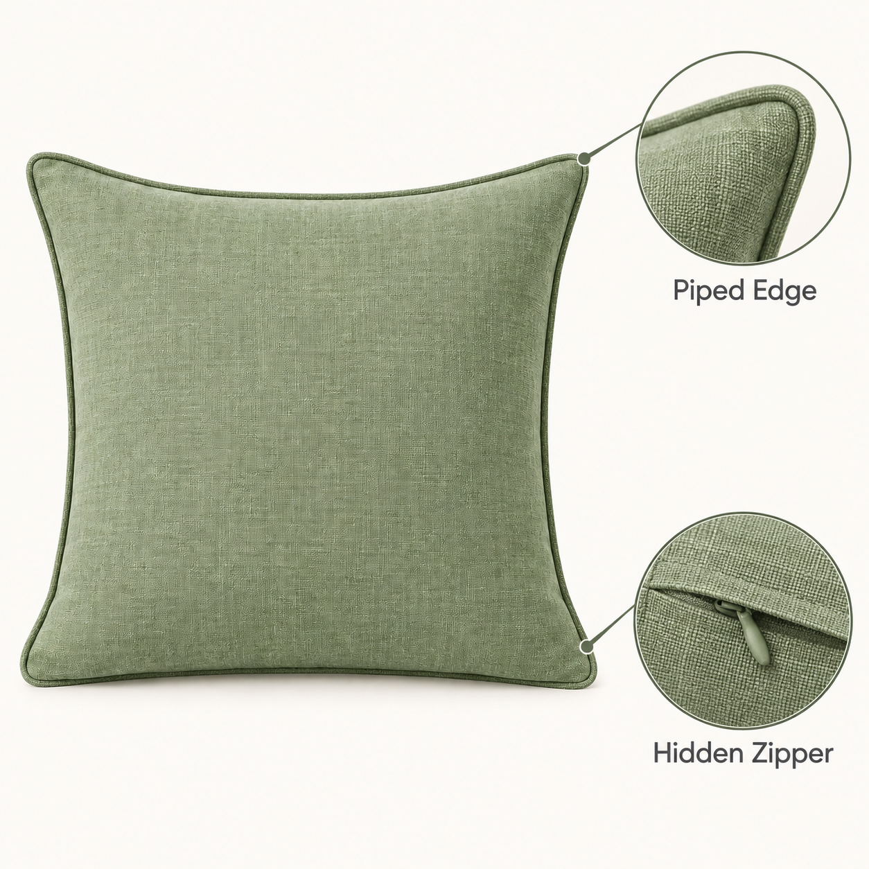 Sage Green Piped Cushion Cover 18 x 18 Inch