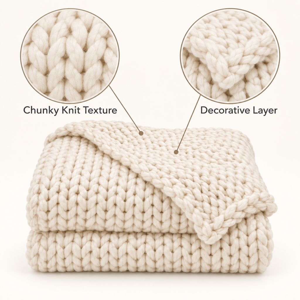 Ivory Chunky Knit Throw Blanket 50 x 60 Inch