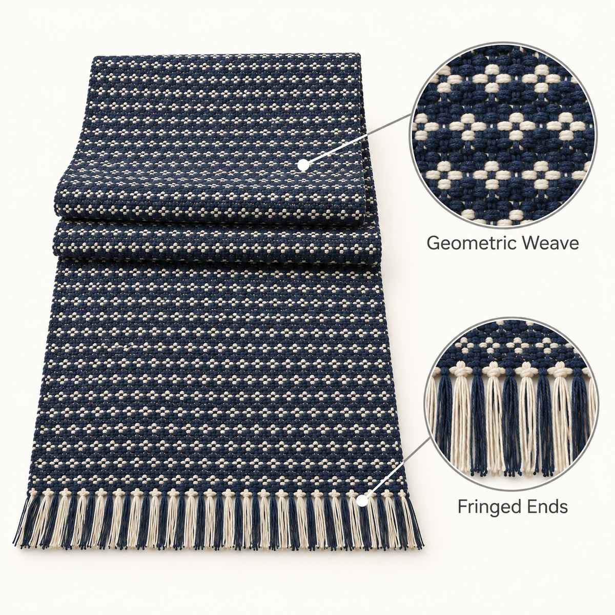 Navy Geometric Woven Table Runner 14 x 72 Inch