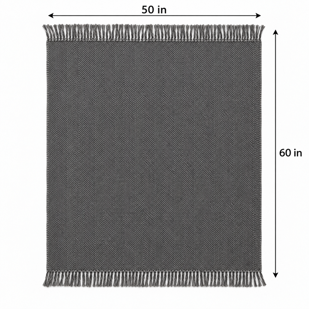 Charcoal Herringbone Throw Blanket 50 x 60 Inch