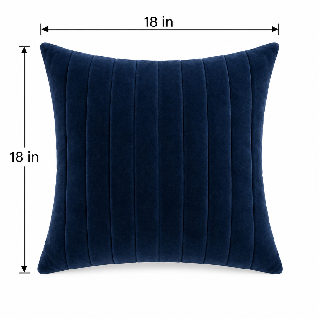Navy Channel Velvet Cushion Cover 18 x 18 Inch
