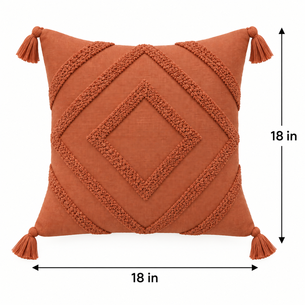 Terracotta Tufted Tassel Cushion Cover 18 x 18 Inch