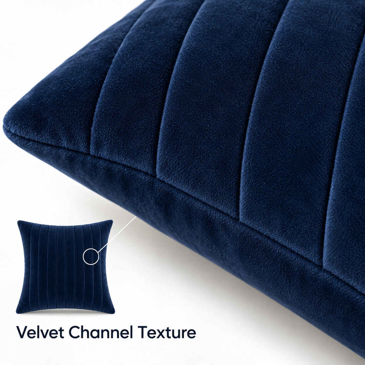 Navy Channel Velvet Cushion Cover 18 x 18 Inch
