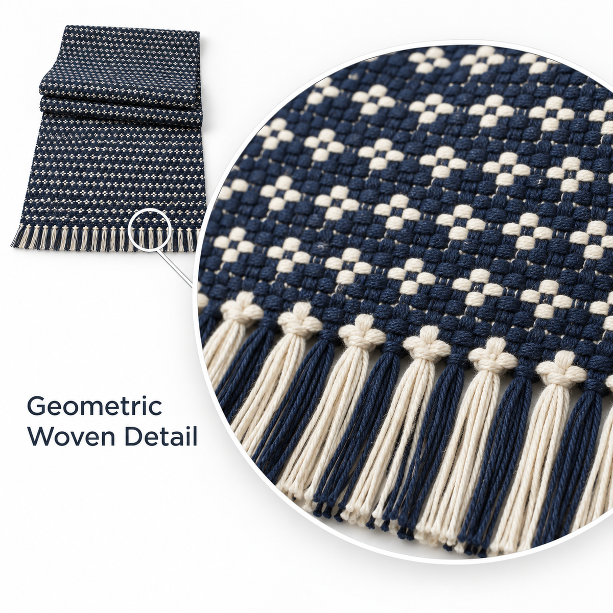 Navy Geometric Woven Table Runner 14 x 72 Inch