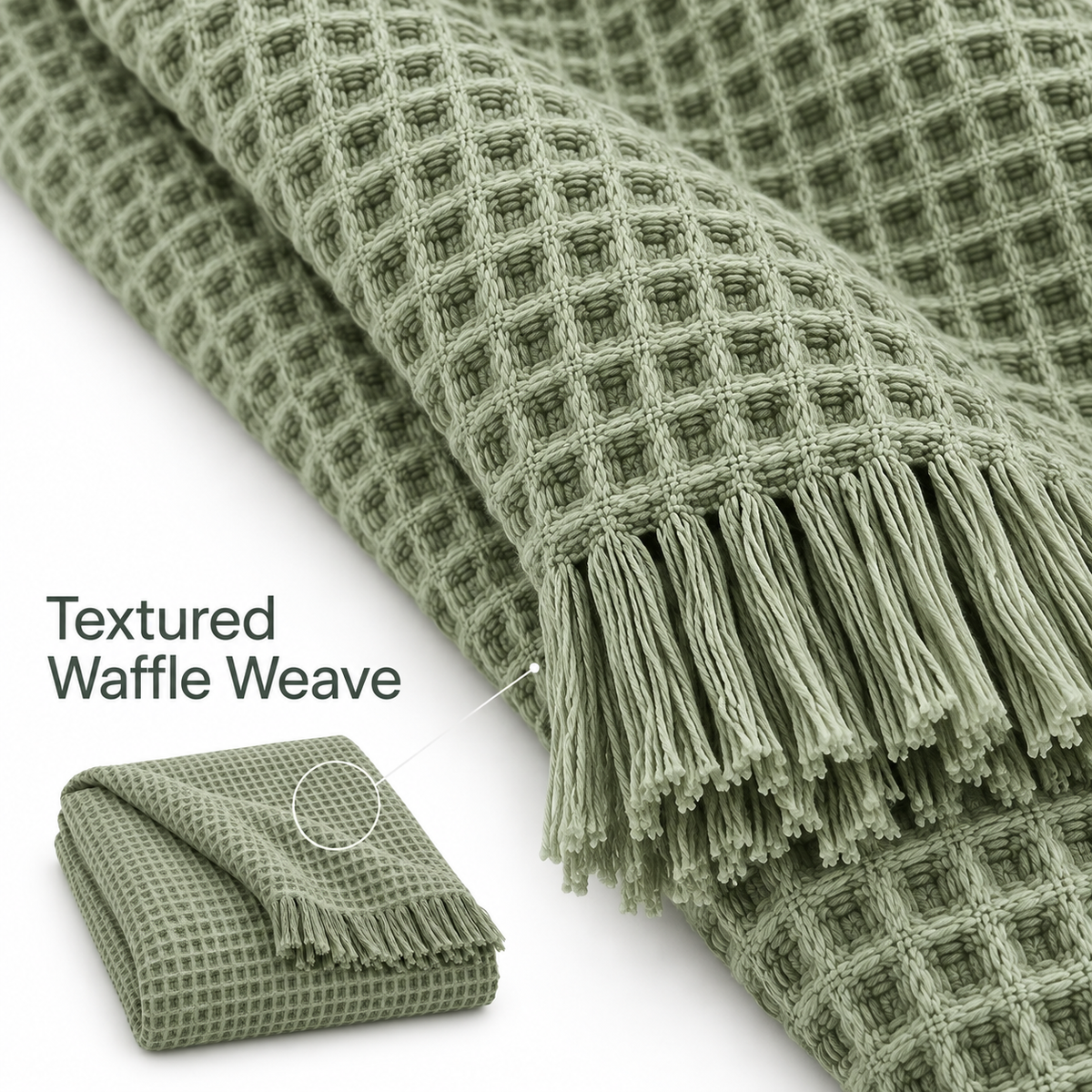 Sage Waffle Weave Throw Blanket 50 x 60 Inch