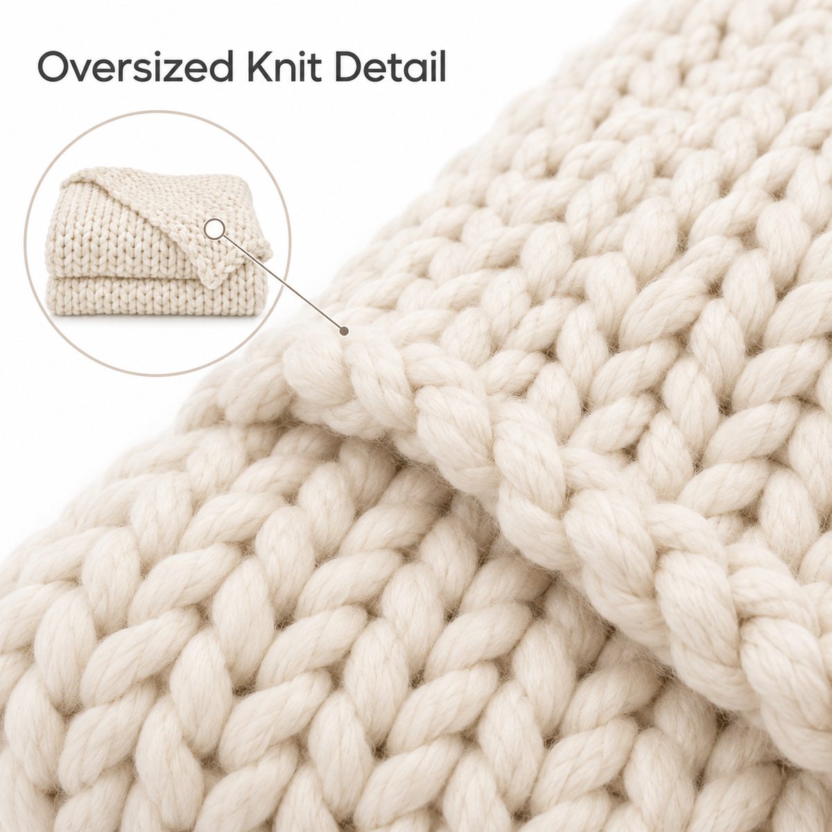 Ivory Chunky Knit Throw Blanket 50 x 60 Inch